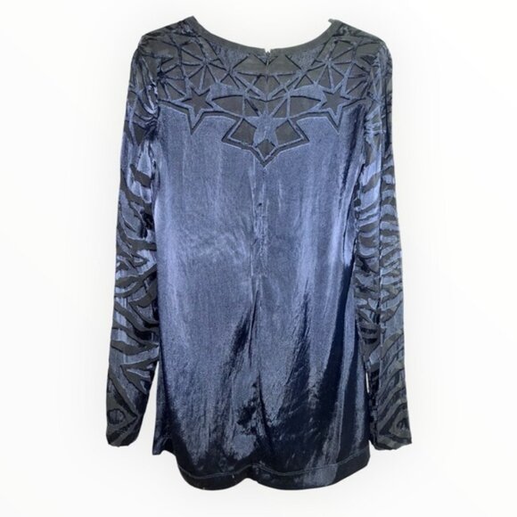 IRO Navy Blue Black Catrine Silk Long Sleeve Geometric Textured blouse Sz 36 / 4 - Picture 3 of 5